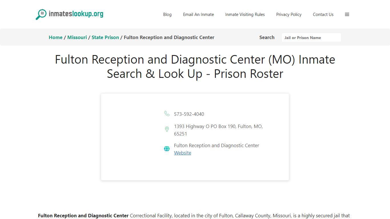 Fulton Reception and Diagnostic Center (MO) Inmate Search & Look Up ...